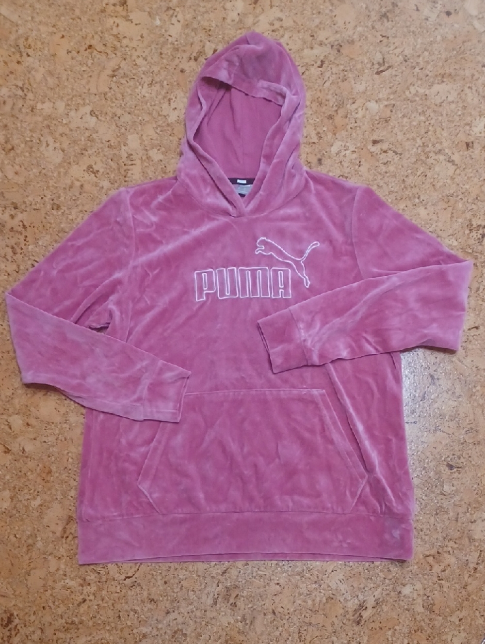 Puma Women's Pink Velour Pullover Hoodie W/ Kangaroo Pocket Size L